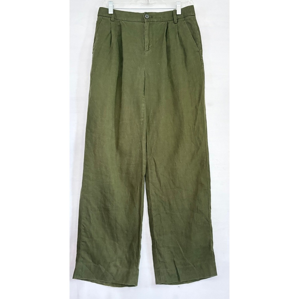 Banana Republic Womens‎ Olive Green Linen Wide Leg Pleated Trousers Pants Size 2